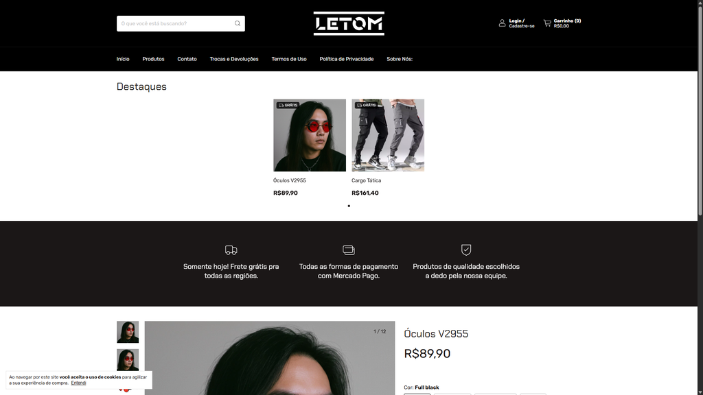 Página inicial da loja virtual LETOM com produtos em destaque