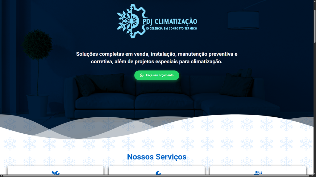 Landing page da PDJ Climatização com botão de orçamento via WhatsApp